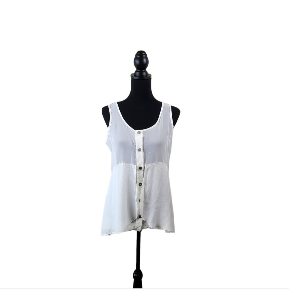 Vanity Fancy Sheer Cream Sleeveless Blouse with Black Lacy Back Size Medium
